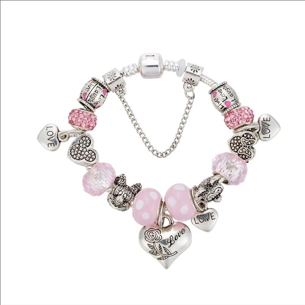 NEW Sterling Minnie & Mickey Charm Bracelet